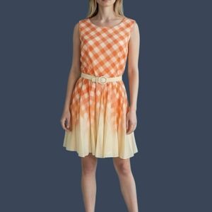 LAUREN CONRAD Floral Checkered Fit & Flare Belted Picnic Skater Dress